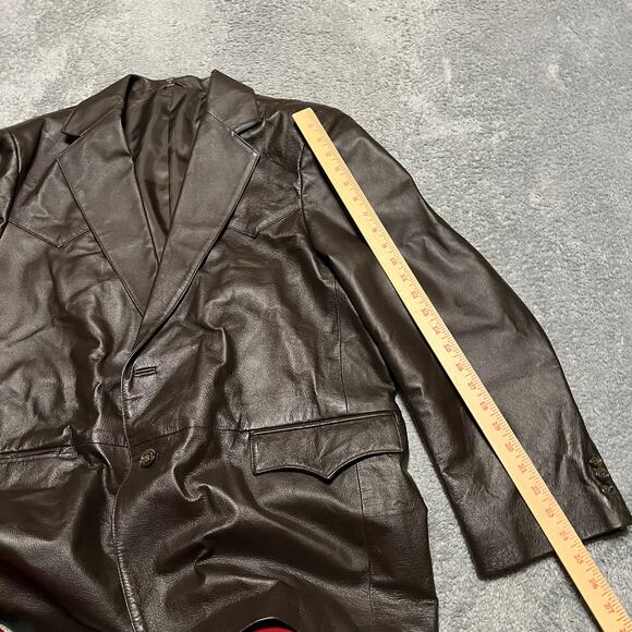 CIRCLE Weatern Leather Blazer Mens 44R Brown Leather Jacket Rockabilly ** - Picture 10 of 10